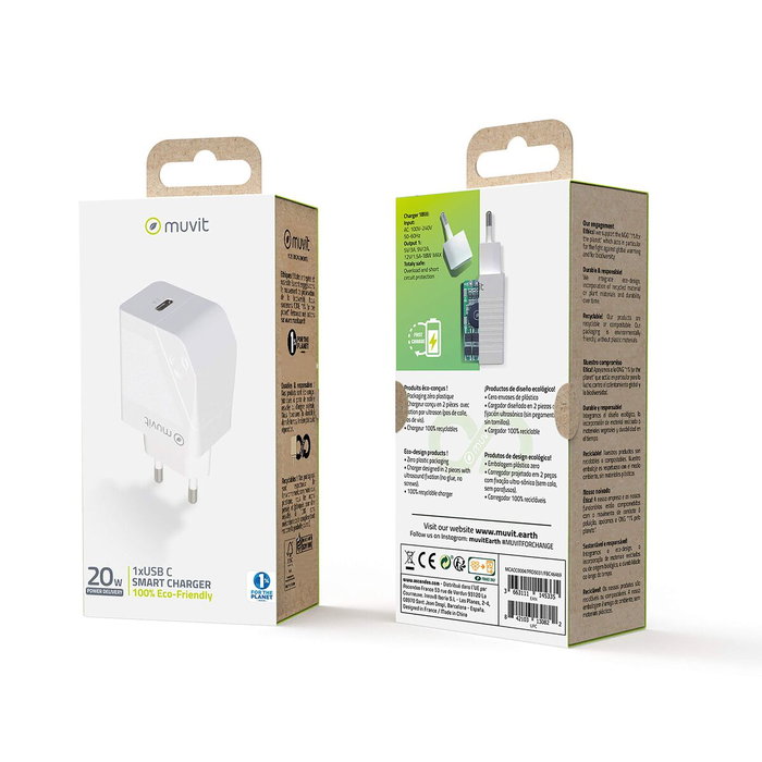 Chargeur mural Muvit MCACC0012 Blanc Noir 20 W