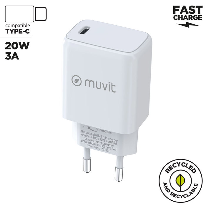 Chargeur mural Muvit MCACC0012 Blanc Noir 20 W