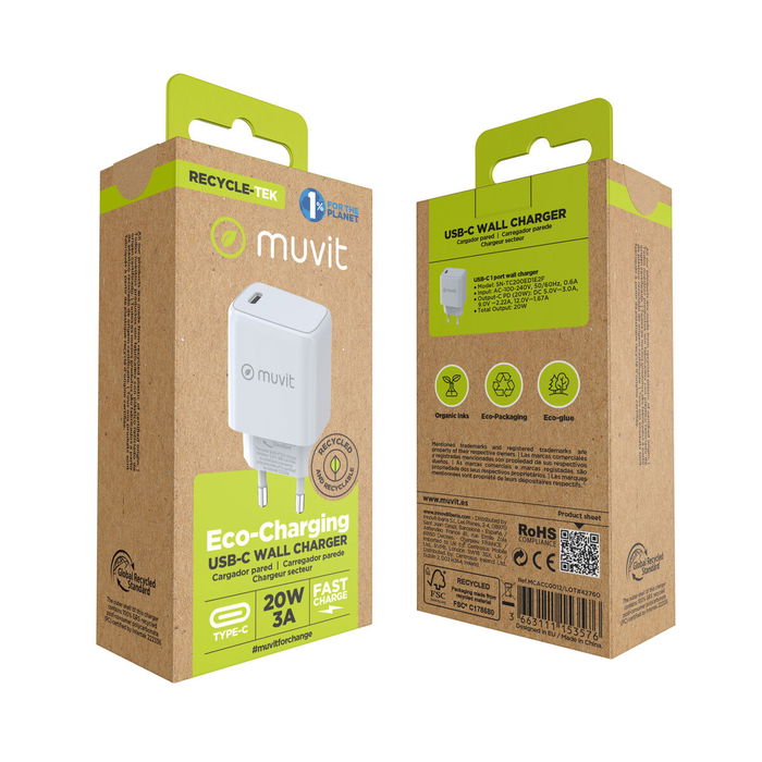 Chargeur mural Muvit MCACC0012 20 W Blanc Noir