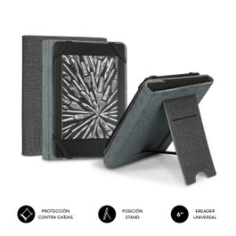 Subblim Clever Funda Ebook Stand Case Universelle pour eReader 6 Pouces avec Support de Table, Gris