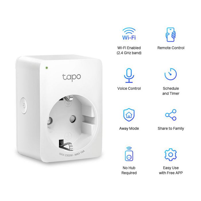 TP-Link P100 - Prise connectée intelligente mini Wi-Fi et Bluetooth, contrôle par Alexa/Assistant Google, mode absence, pour Android/iOS, 13A 220-240V