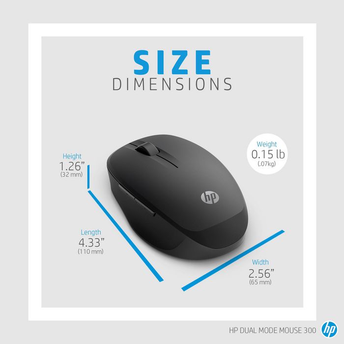 HP Souris sans fil Double Mode 300 Noire - Bluetooth et 2.4 GHz, Commutation facile entre deux ordinateurs
