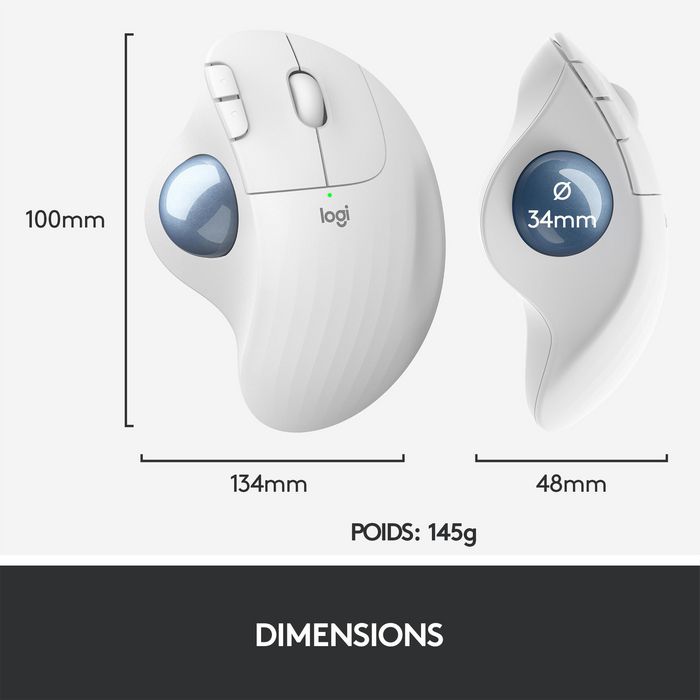 Logitech ERGO M575 - Trackball sans fil ergonomique - Bluetooth et USB - 5 boutons et molette - Contrôle au pouce - 400-2000 DPI