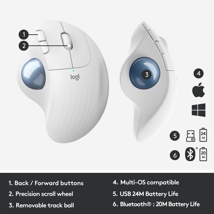 Logitech ERGO M575 Trackball sans fil, Blanc cassé