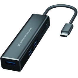 Conceptronic DONN08B Hub USB-C 3.0 3 Ports + Lecteurs SD/MicroSD Aluminium Noir