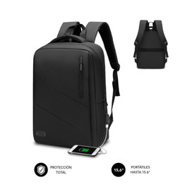 Subblim City Backpack Mochila Pour Ordinateur Portable 15.6" avec Port USB, Noir