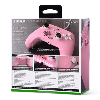 PowerA Mando Con Cable Amélioré pour Xbox Series X/S - Manette Filaire Rose (1518815-02) - Licence Officielle, Boutons Assignables, Double Vibration