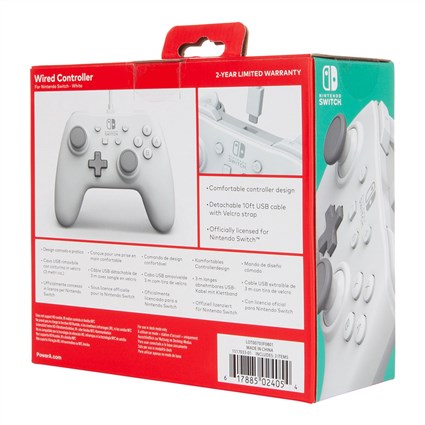 PowerA Mando con cable 1517033-01 pour Nintendo Switch - Manette filaire officielle blanche mate avec cable USB amovible (non compatible Switch Lite)