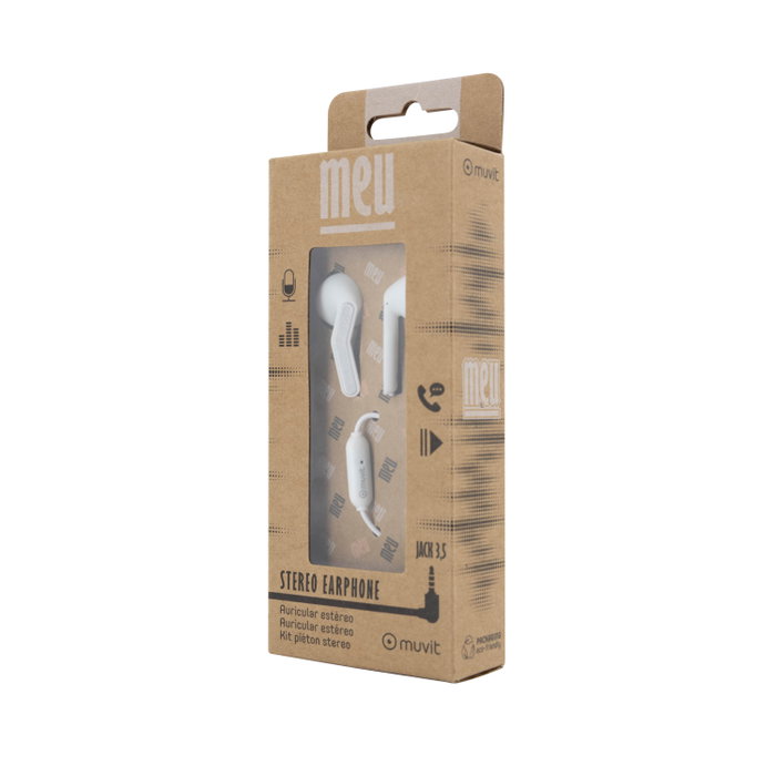 Muvit Écouteurs Filaires MEU Blanc Jack 3.5 mm Casque Stéréo avec Micro