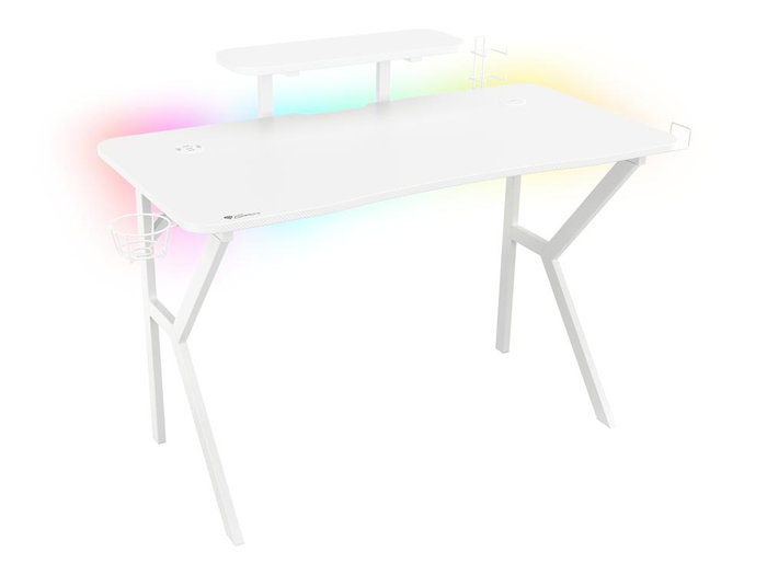 Genesis Bureau Gaming Holm 320 RGB avec Rétroéclairage LED, Support Casque, Chargeur Sans Fil, Blanc, USB 3.0 Genesis Bureau Gaming Holm 320 RGB avec Rétroéclairage LED, Support Casque, Chargeur Sans Fil, Blanc, USB 3.0