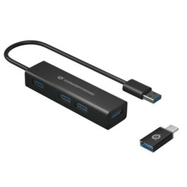 Conceptronic Hub USB 3.0 HUBBIES06B 4 ports avec adaptateur USB-C, Noir