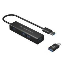Conceptronic Hubbies06B Hub USB 3.0 4 ports Aluminium avec Adaptateur USB-C Noir