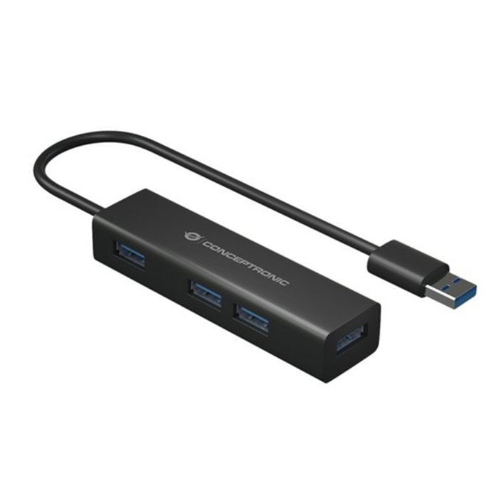 Conceptronic Hubbies06B Hub USB 3.0 4 ports Aluminium avec Adaptateur USB-C Noir Conceptronic Hubbies06B Hub USB 3.0 4 ports Aluminium avec Adaptateur USB-C Noir