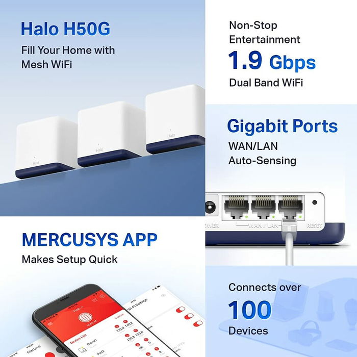 Point d'Accès Mercusys Halo H50G Blanc 1300 Mbps Mesh (3 Unités)