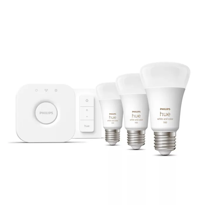 Philips Hue Kit de démarrage Hue White & Color Ambiance - 3 ampoules E27 et télécommande
