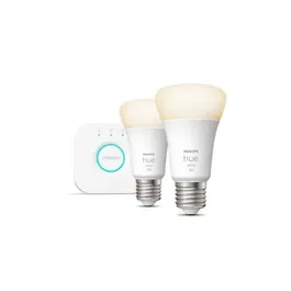 Philips Hue Kit de Démarrage ampoules LED connectées White, 2 ampoules E27 9.5W + Pont Bridge, pour éclairage intelligent