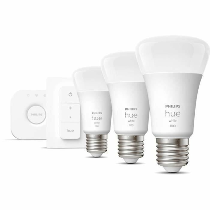 Philips Hue Kit de démarrage 3 ampoules LED intelligentes blanches E27 avec télécommande 9,5W