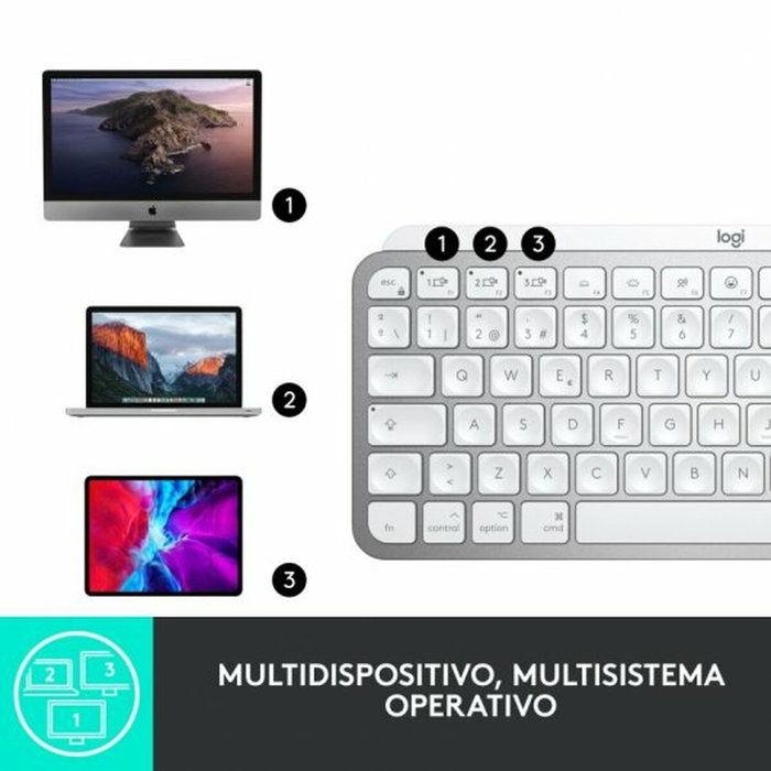 Clavier Logitech MX Keys Mini Gris Argenté Espagnol Qwerty QWERTY Clavier Logitech MX Keys Mini Gris Argenté Espagnol Qwerty QWERTY