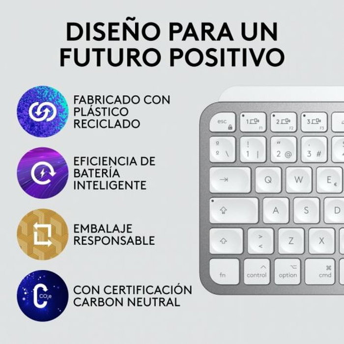Clavier Logitech MX Keys Mini Gris Argenté Espagnol Qwerty QWERTY Clavier Logitech MX Keys Mini Gris Argenté Espagnol Qwerty QWERTY