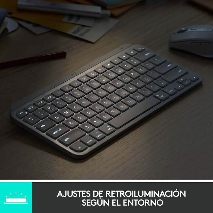 Clavier Logitech MX Keys Mini Gris Argenté Espagnol Qwerty QWERTY Clavier Logitech MX Keys Mini Gris Argenté Espagnol Qwerty QWERTY