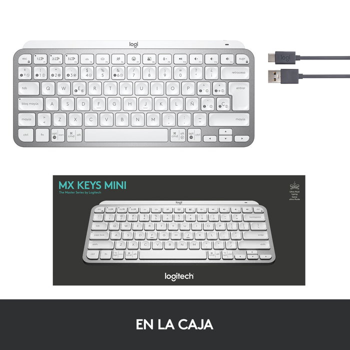 Clavier Logitech MX Keys Mini Gris Argenté Espagnol Qwerty QWERTY Clavier Logitech MX Keys Mini Gris Argenté Espagnol Qwerty QWERTY