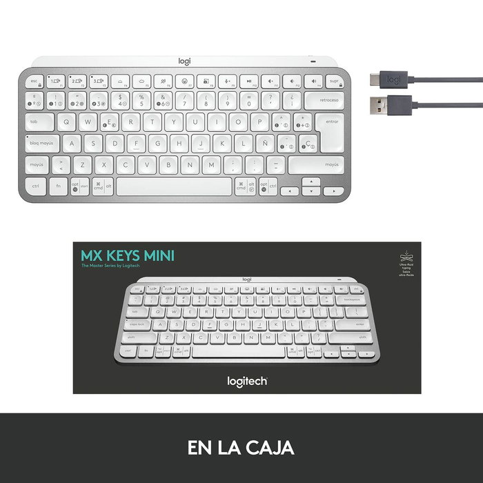 Clavier Logitech MX Keys Mini Gris Argenté Espagnol Qwerty QWERTY Clavier Logitech MX Keys Mini Gris Argenté Espagnol Qwerty QWERTY