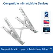 Ewent EW1266 Support Pliable pour Ordinateur Portable 10-15.6 Pouces, Aluminium, Hauteur Réglable 55-150mm, Argent, avec Sac de Transport