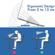 Ewent EW1266 Support Pliable pour Ordinateur Portable 10-15.6 Pouces, Aluminium, Hauteur Réglable 55-150mm, Argent, avec Sac de Transport