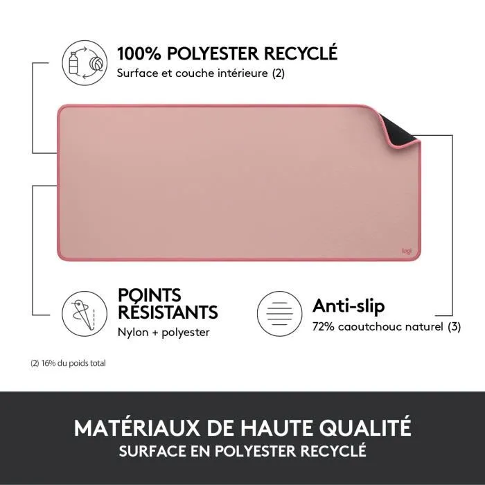 Logitech Desk Mat Studio Série - Tapis de bureau en tissu doux pour souris et clavier - Rose