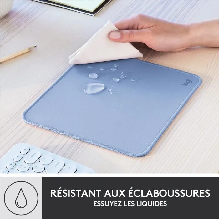 Logitech Tapis de Souris, Série Studio, Surface Douce pour Glissement Optimal, Antidérapant, Résistant aux Éclaboussures, Bleu Gris