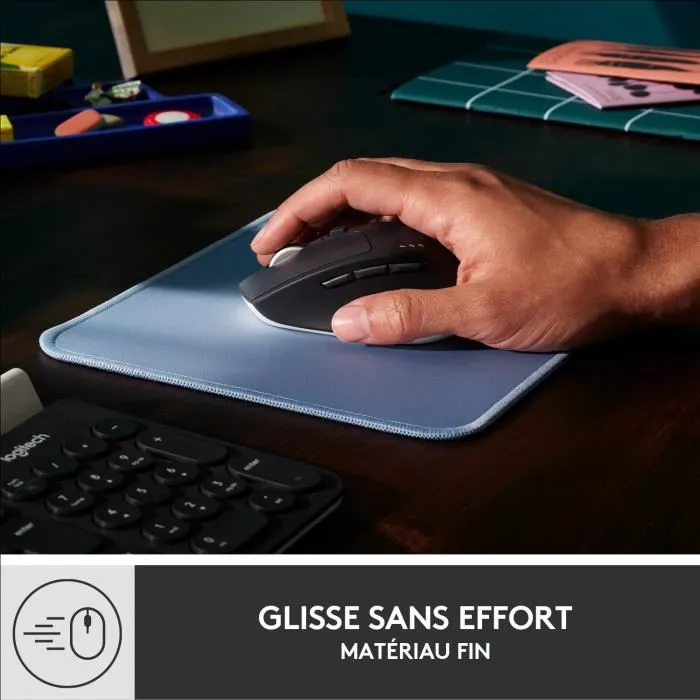 Logitech Tapis de Souris, Série Studio, Surface Douce pour Glissement Optimal, Antidérapant, Résistant aux Éclaboussures, Bleu Gris
