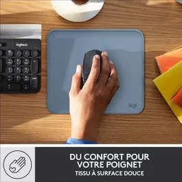Logitech Tapis de Souris, Série Studio, Surface Douce pour Glissement Optimal, Antidérapant, Résistant aux Éclaboussures, Bleu Gris