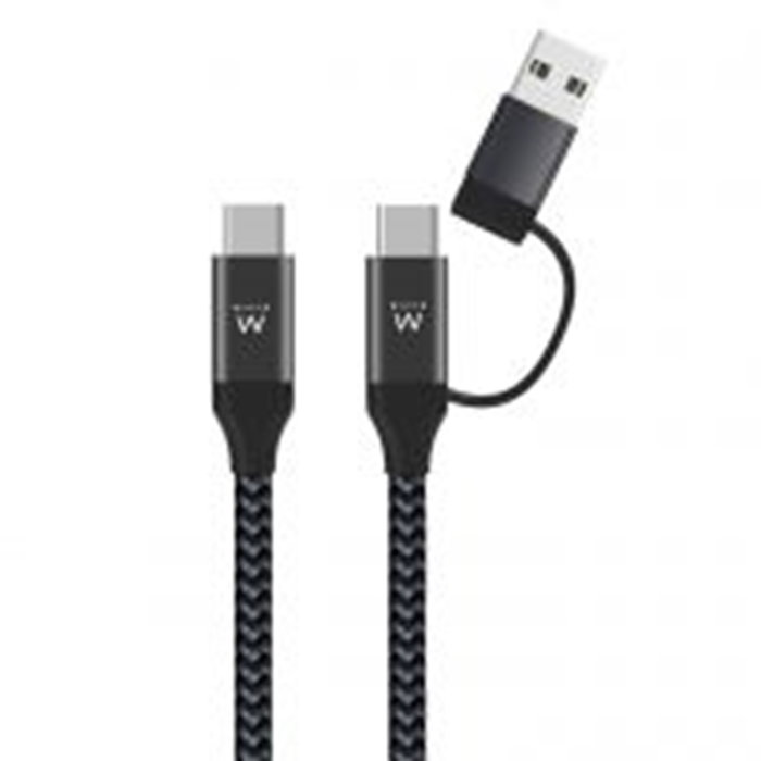 Ewent EW9918 Câble USB-C 2 en 1 USB-C vers USB-C / USB-A Charge Rapide 60W Nylon Tressé 1m Ewent EW9918 Câble USB-C 2 en 1 USB-C vers USB-C / USB-A Charge Rapide 60W Nylon Tressé 1m