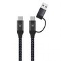 Ewent EW9918 Câble USB-C 2 en 1 USB-C vers USB-C / USB-A Charge Rapide 60W Nylon Tressé 1m