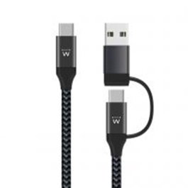 Ewent EW9918 Câble USB-C 2 en 1 USB-C vers USB-C / USB-A Charge Rapide 60W Nylon Tressé 1m