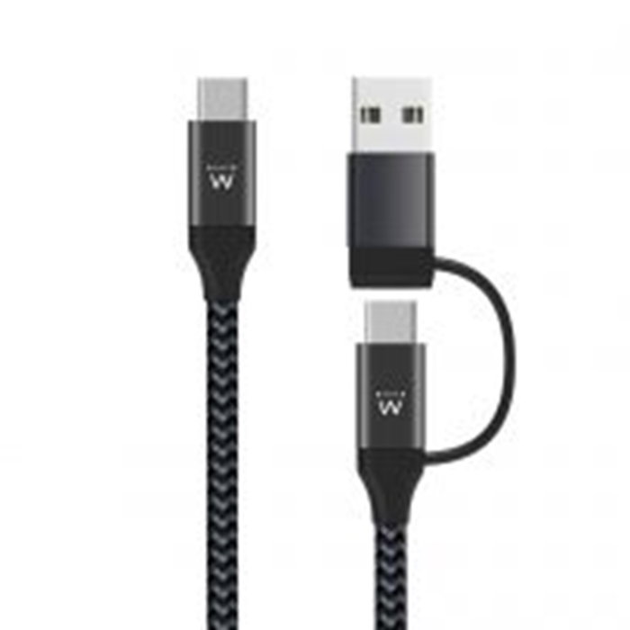 Ewent EW9918 Câble USB-C 2 en 1 USB-C vers USB-C / USB-A Charge Rapide 60W Nylon Tressé 1m Ewent EW9918 Câble USB-C 2 en 1 USB-C vers USB-C / USB-A Charge Rapide 60W Nylon Tressé 1m