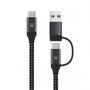 Ewent EW9918 Câble USB-C 2 en 1 USB-C vers USB-C / USB-A Charge Rapide 60W Nylon Tressé 1m