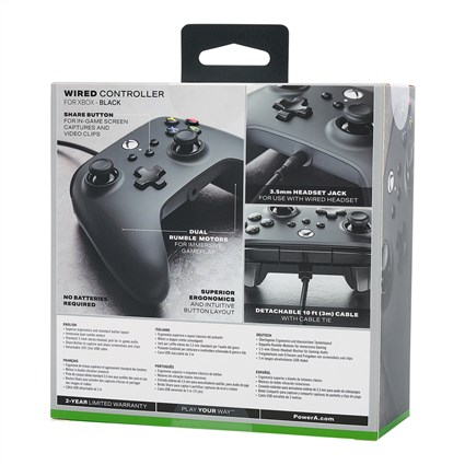 PowerA 1519265-01 Manette Filaire Officielle pour Xbox Series X/S et Xbox One, Noir - Compatible PC, câble USB 3m amovible, prise casque 3.5mm