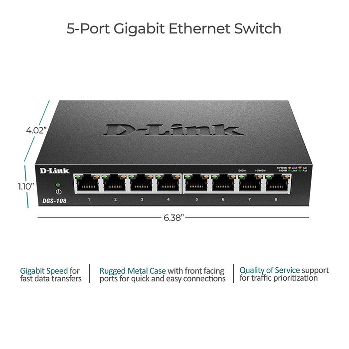 D-Link DGS-108 Switch Gigabit 8 Ports Noir