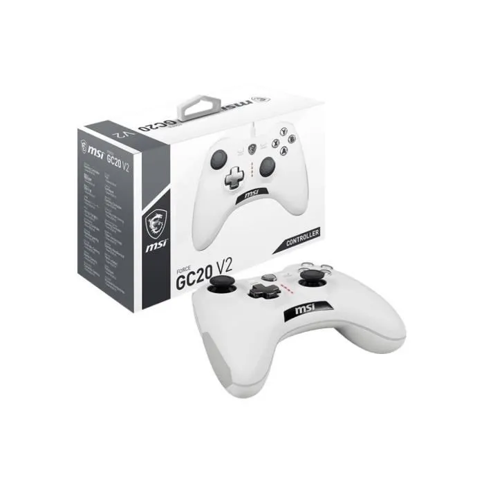 MSI Manette FORCE GC20 V2 WHITE Filaire Vibration Joysticks Analogiques