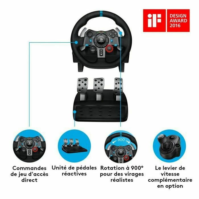 Logitech G29 Driving Force, Volant et pédales de course pour PS4 / PS5, Réf. 941-000112, Noir