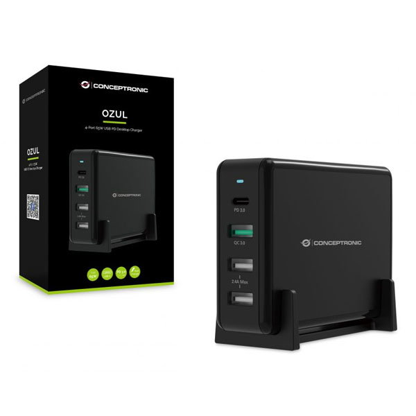 Conceptronic OZUL01B Chargeur USB C 65W PD Quick Charge Noir Conceptronic OZUL01B Chargeur USB C 65W PD Quick Charge Noir