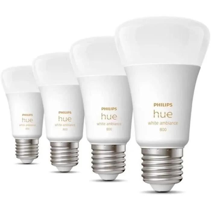 Philips Hue White Ambiance Ampoule LED Connectée E27 60W 800lm Pack 4 Bluetooth