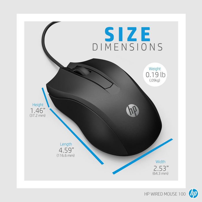HP Souris Filaire 100 - Souris Ambidextre avec 3 Boutons et Roue de Défilement - Conception Confortable pour une Utilisation Quotidienne HP Souris Filaire 100 - Souris Ambidextre avec 3 Boutons et Roue de Défilement - Conception Confortable pour une Utilisation Quotidienne