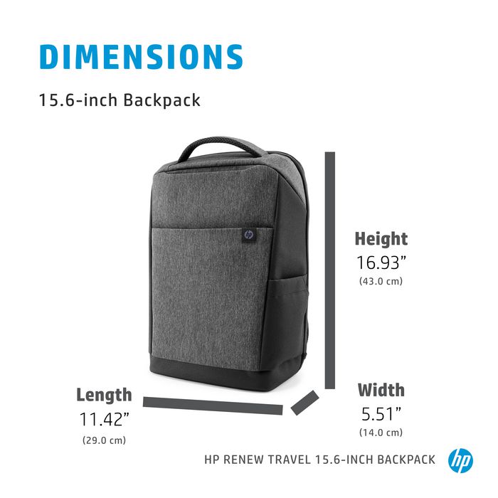 HP Renew Sac à dos de voyage 15.6 pouces (39.62 cm) durable, imperméable, pour ordinateur portable, multiples poches, bretelles ajustables, sangle pour bagage