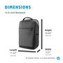 HP Renew Sac à dos de voyage 15.6 pouces (39.62 cm) durable, imperméable, pour ordinateur portable, multiples poches, bretelles ajustables, sangle pour bagage