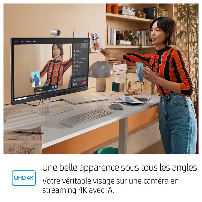 HP Webcam 4K 950 - Caméra USB avec suivi IA, micro et grand angle pour visioconférences et streaming