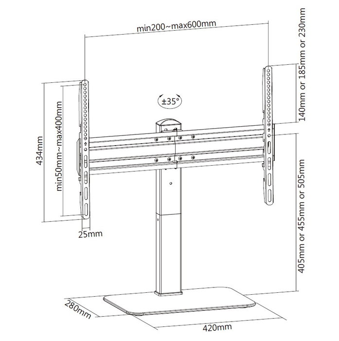 Equip 650612 Support de Table avec Base pour Écran VESA, Noir, 70", 40 kg, 200x200-600x400 mm