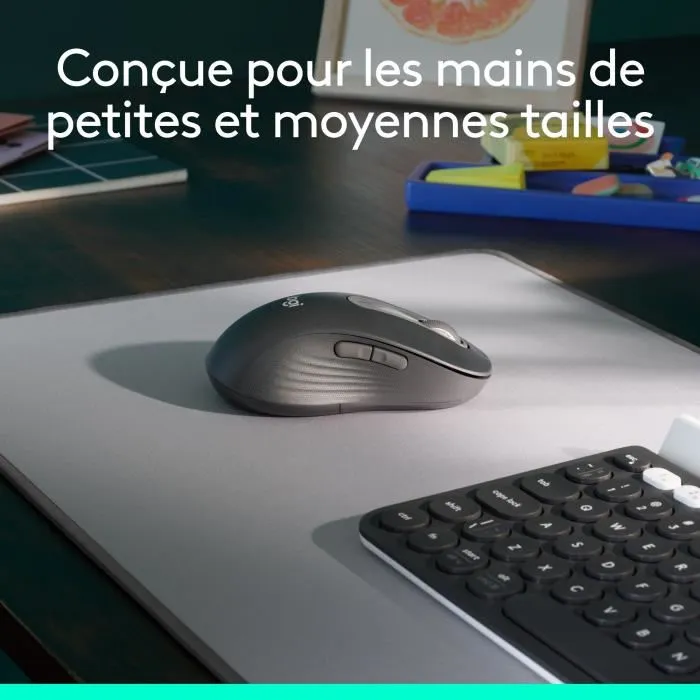 Logitech Signature M650 L - Souris sans fil ergonomique pour gaucher - Graphite - Défilement SmartWheel et confort amélioré