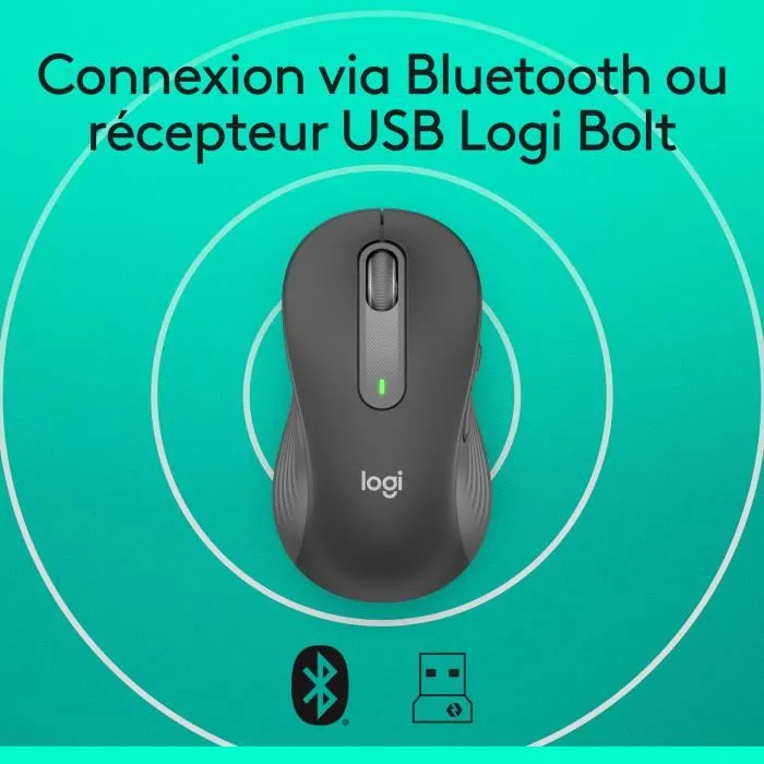 Logitech Signature M650 L - Souris sans fil ergonomique pour gaucher - Graphite - Défilement SmartWheel et confort amélioré